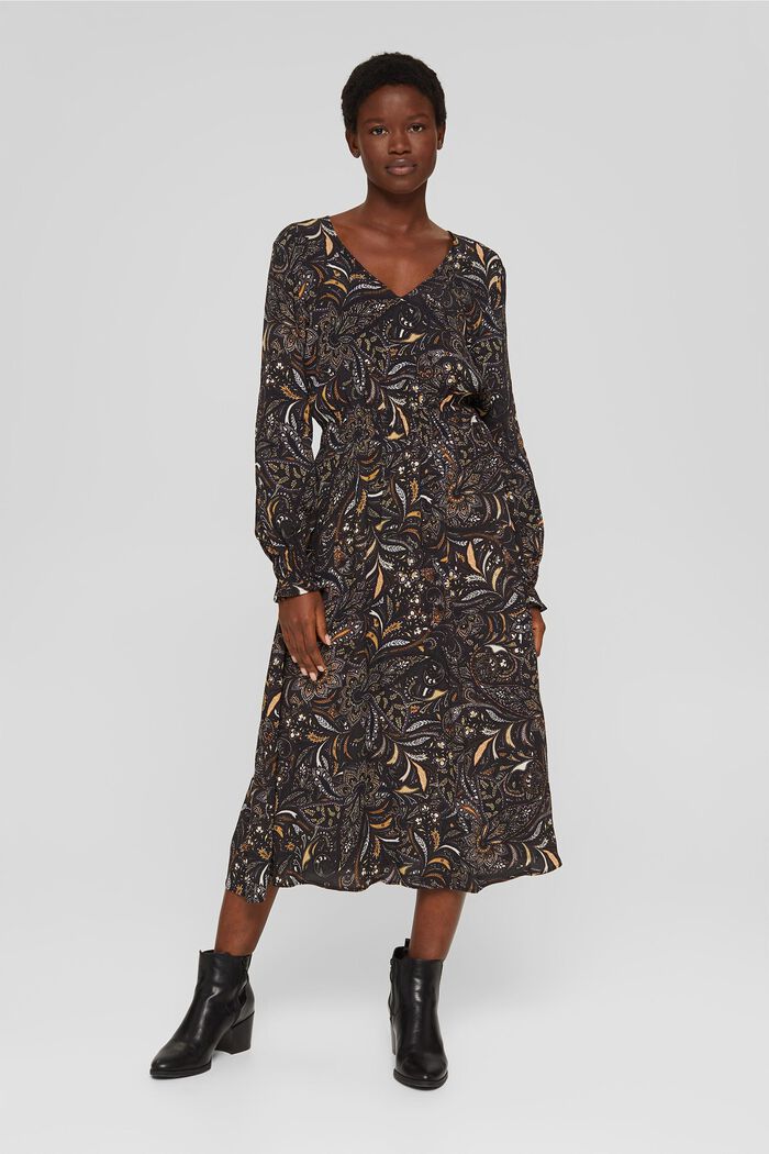 Floral midi dress with a smocked waist, BROWN, detail image number 1