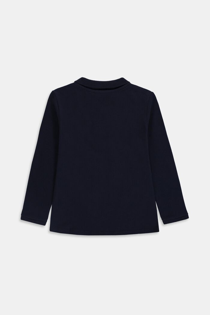 Long sleeved piqué polo shirt, 100% cotton, NAVY, detail image number 1