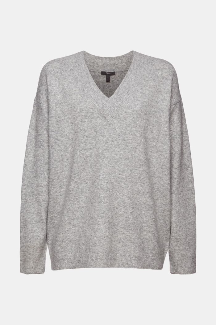 With llama wool: V-neck jumper, LIGHT GREY, overview