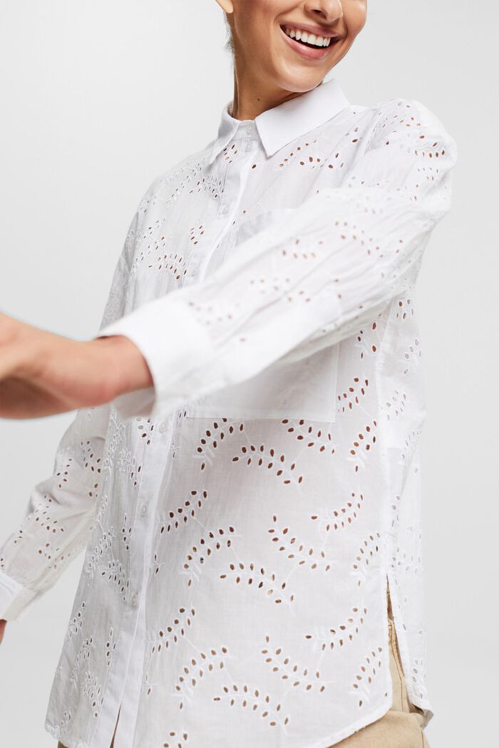 Shirt blouse with broderie anglaise, WHITE, detail image number 5