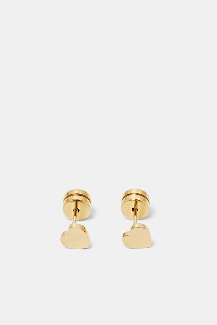 Heart-Shaped Stainless Steel Stud Earrings, GOLD, detail image number 0