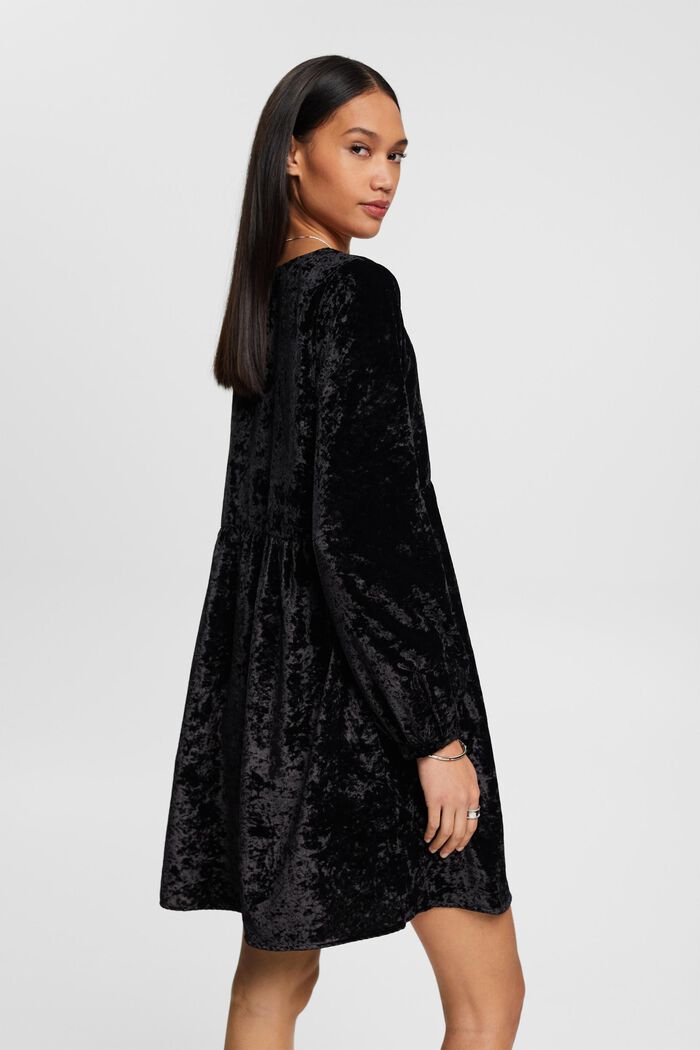 V-neck velvet dress, BLACK, detail image number 3
