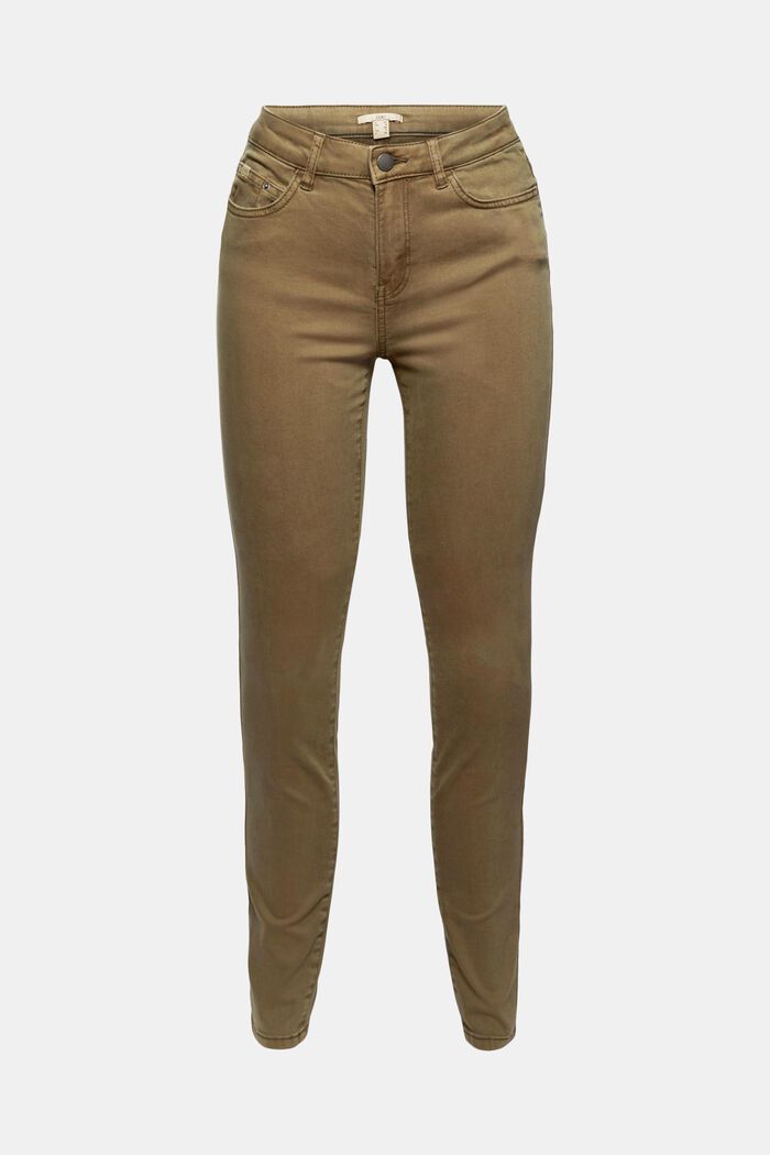 Stretch trousers with organic cotton, DARK KHAKI, overview