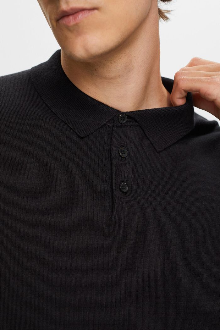 Knit jumper with a polo collar, TENCEL™, BLACK, detail image number 2