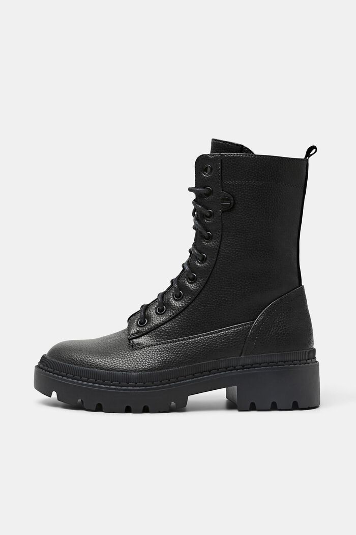 Vegan leather lace-up boots, BLACK, detail image number 0
