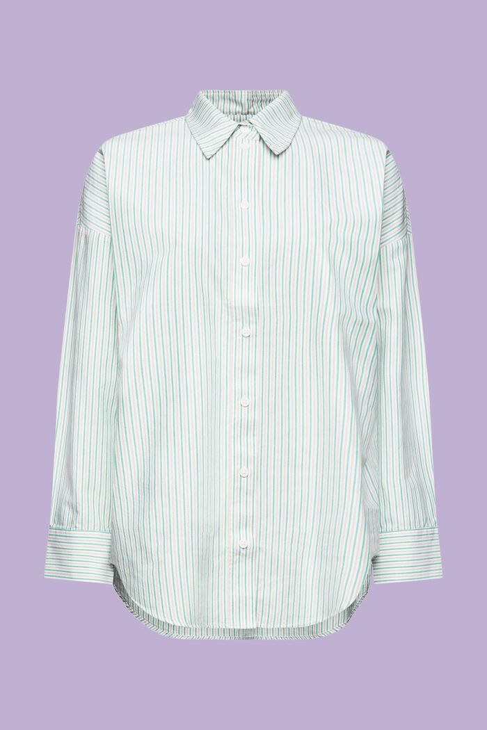Oversized Striped Cotton Shirt, GREEN, detail image number 7