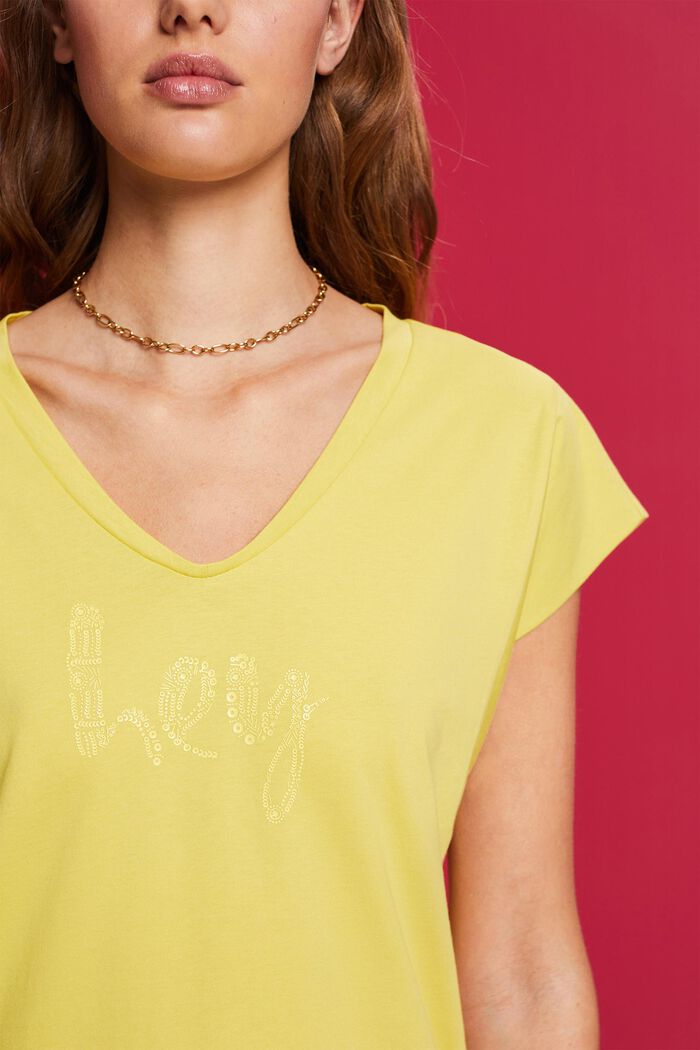 Tone-in-tone print t-shirt, 100% cotton, DUSTY YELLOW, detail image number 2