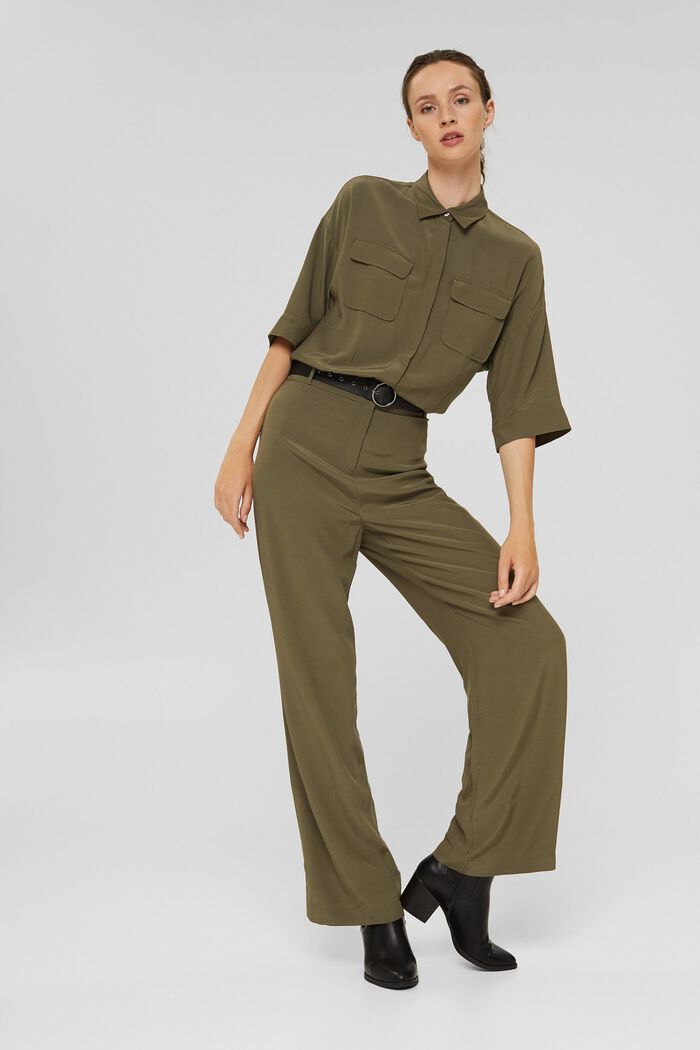 Jumpsuit with a belt and LENZING™ ECOVERO™, DARK KHAKI, overview