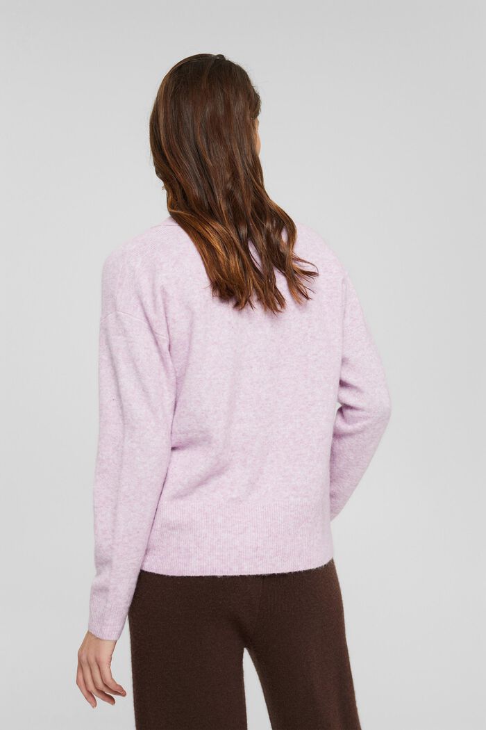 With llama wool: V-neck cardigan, PINK, detail image number 3