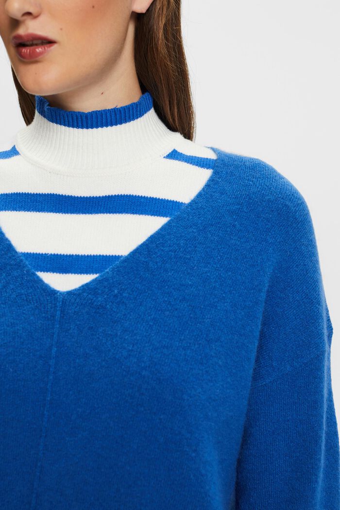 Wool Blend V-Neck Sweater, BRIGHT BLUE, detail image number 1