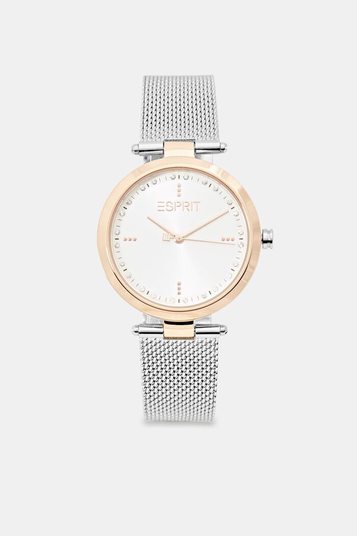 Stainless steel two-tone watch with a mesh strap, SILVER, detail image number 0