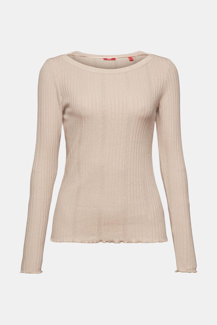 Pointelle Rib-Knit Jersey Longsleeve, LIGHT TAUPE, detail image number 6