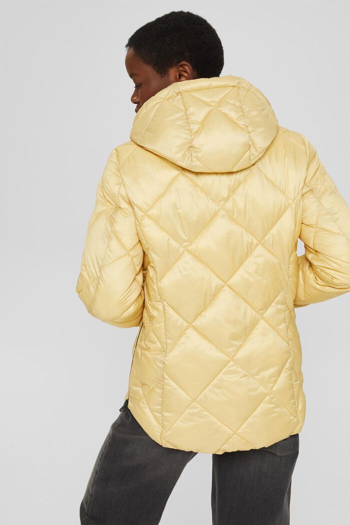 Recycled: Quilted jacket with an adjustable hood, DUSTY YELLOW, detail image number 3
