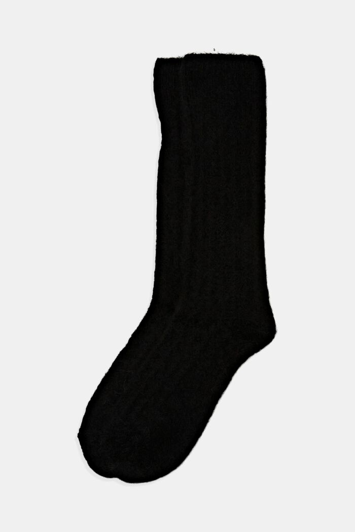 Wool Alpaca Blend Socks, BLACK, detail image number 0