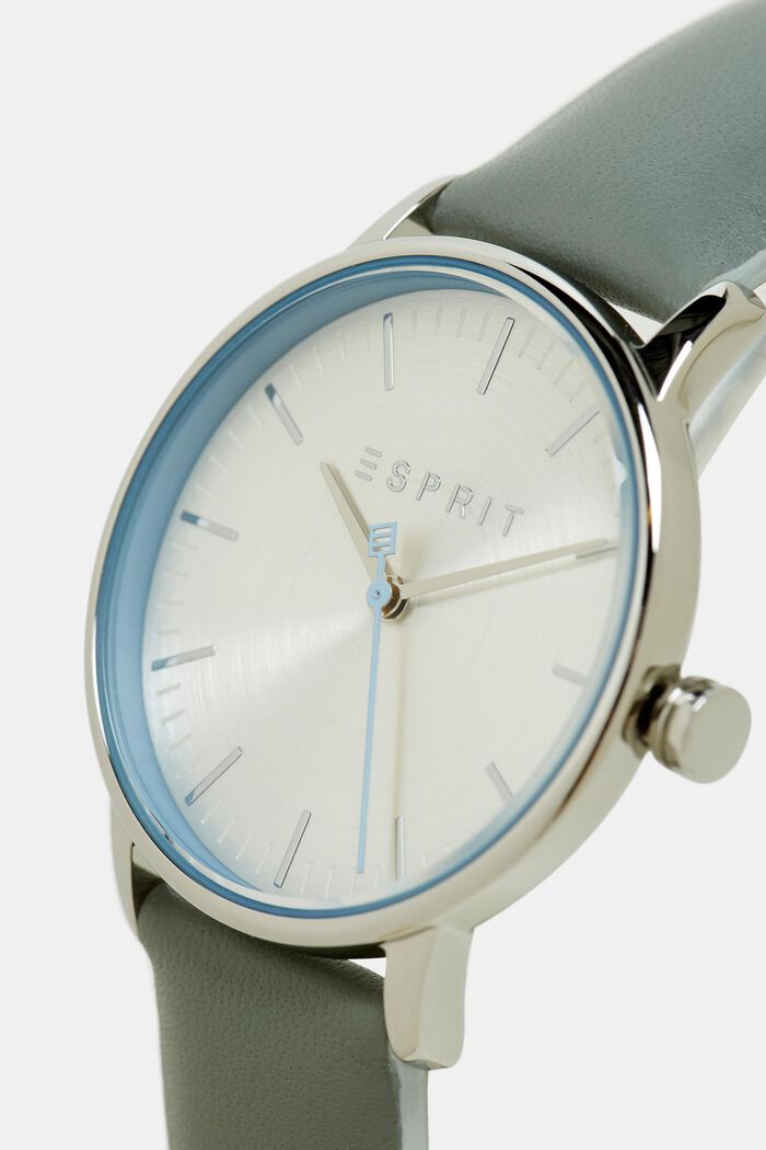 Stainless-steel watch with a leather strap, SILVER, detail image number 1
