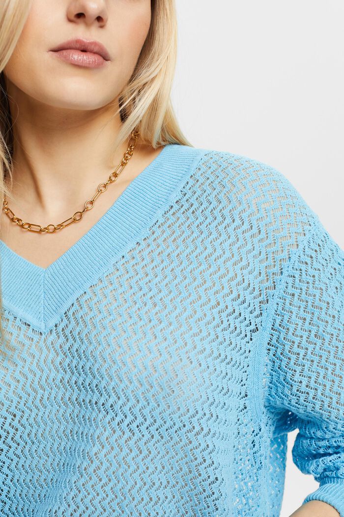 Structured V-Neck Sweater, LIGHT TURQUOISE, detail image number 3