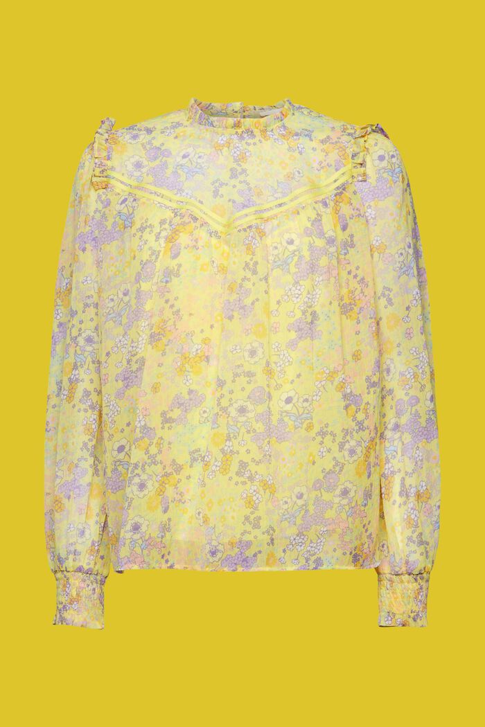 Floral chiffon blouse with ruffles, LIGHT YELLOW, detail image number 7
