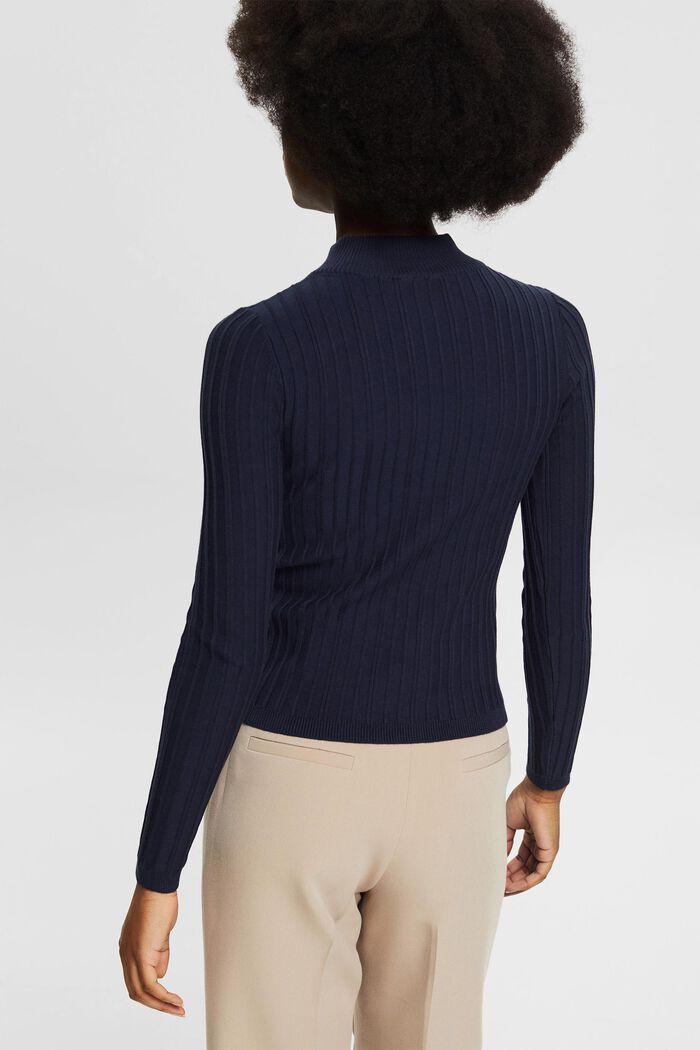 Zip-neck jumper in rib knit fabric, NAVY, detail image number 3