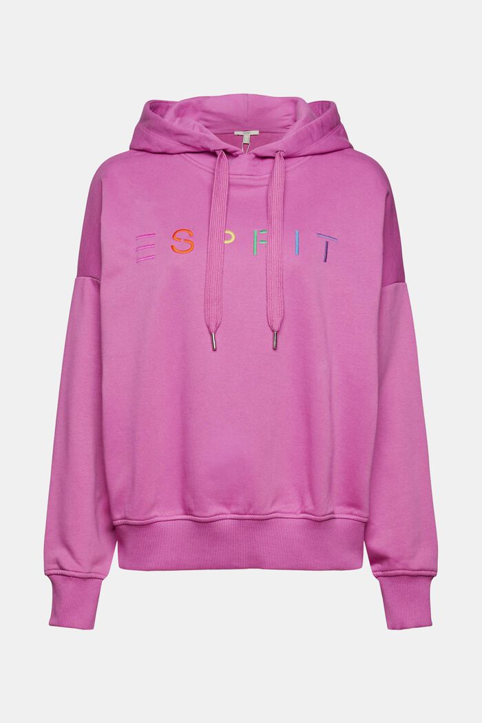 Hoodie with an embroidered logo, cotton blend, PINK FUCHSIA, overview