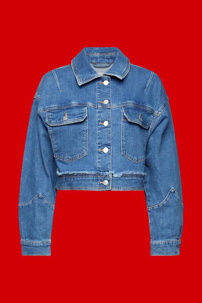 Cropped, oversized jeans jacket, BLUE MEDIUM WASHED, detail image number 6