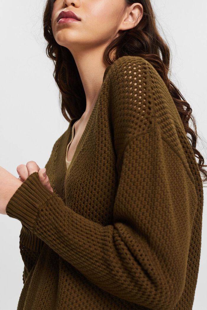 Chunky knit jumper with a V-neckline, KHAKI GREEN, detail image number 2