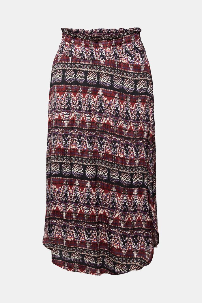 Midi skirt with a print and elasticated waistband, GARNET RED, detail image number 7