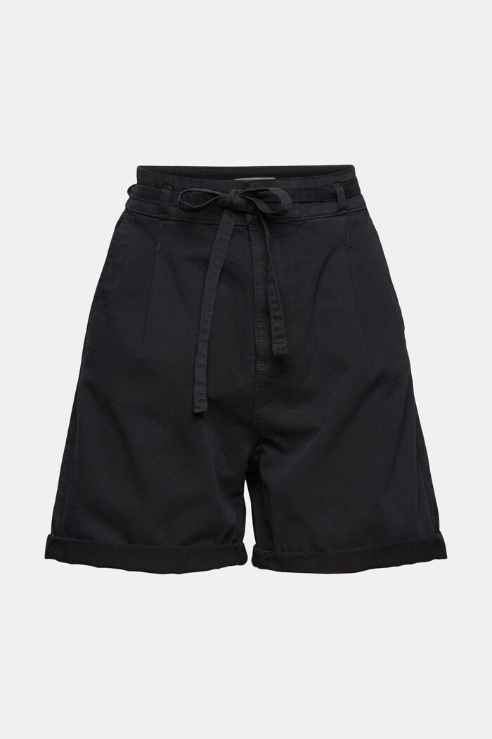 High-waisted shorts in 100% pima cotton, BLACK, detail image number 2
