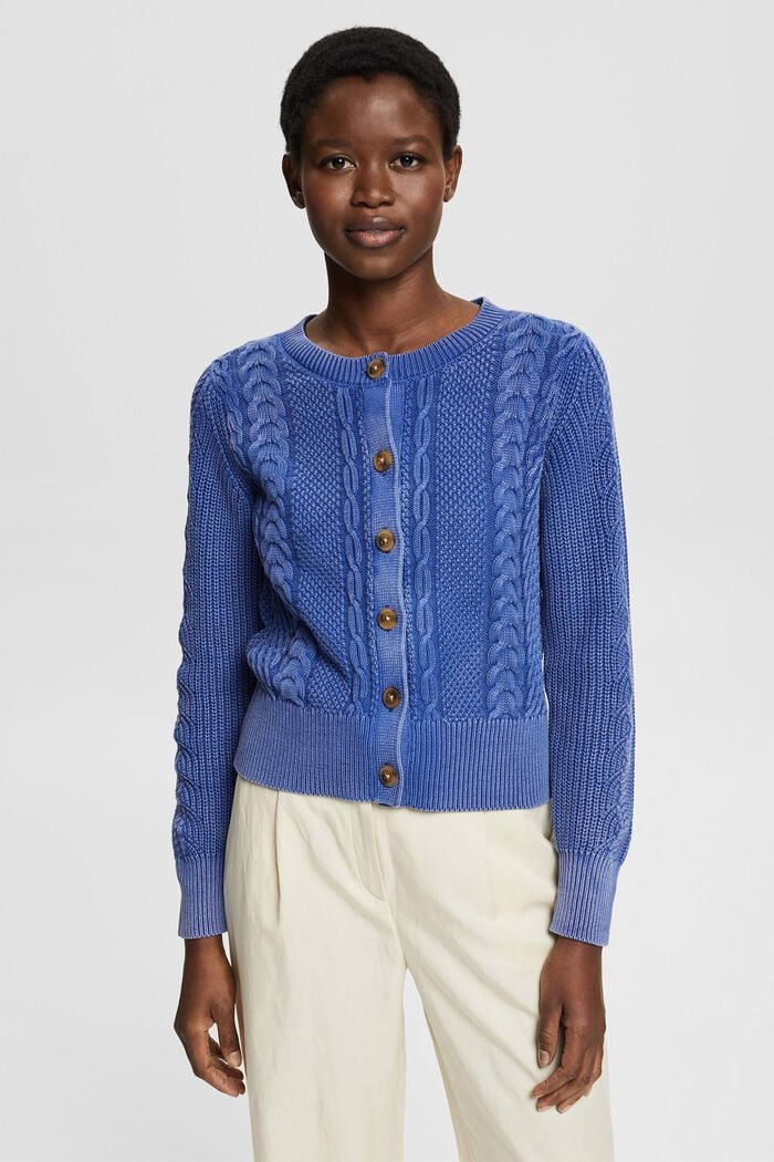 Cardigan with a cable knit pattern, BLUE LAVENDER, detail image number 0