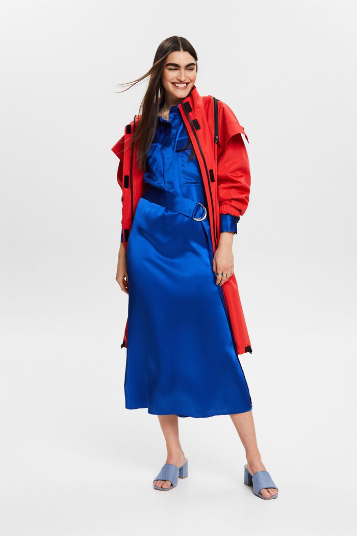 Silk Satin Belted Midi Dress, BRIGHT BLUE, detail image number 1