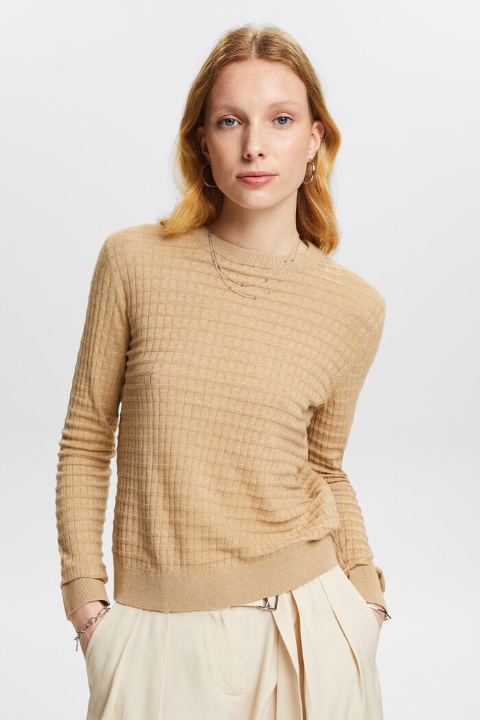 Structured Knit Sweater, BEIGE, detail image number 0