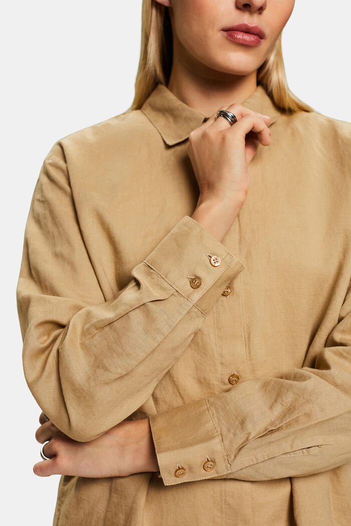 Linen Blend Shirt, BEIGE, detail image number 3