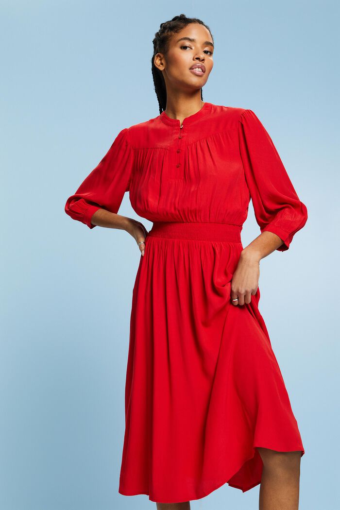3/4 Sleeve Crêpe Midi Dress, DARK RED, detail image number 4