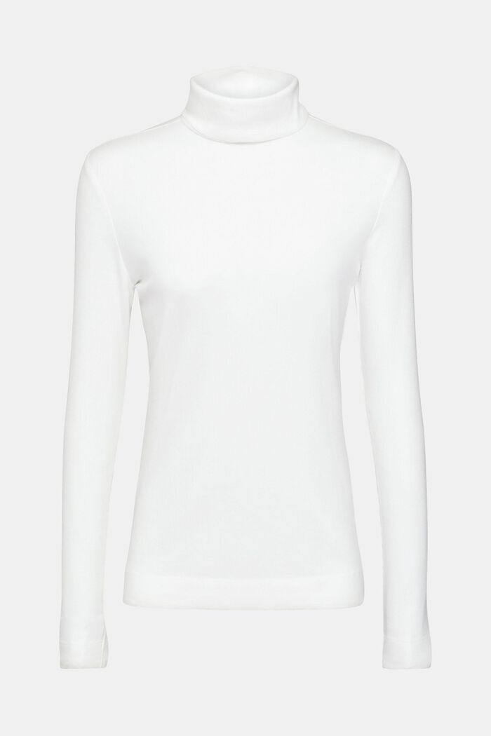 Ribbed roll neck long sleeve top, OFF WHITE, overview