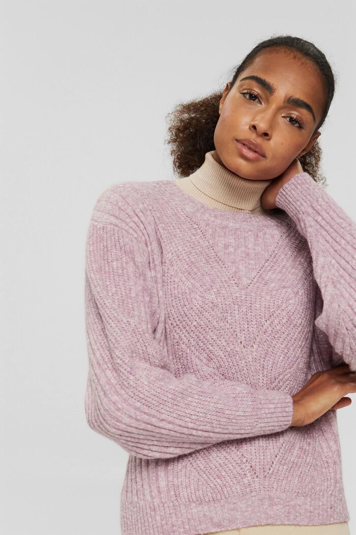 Wool blend: jumper with pattern mix, NEW MAUVE, detail image number 0