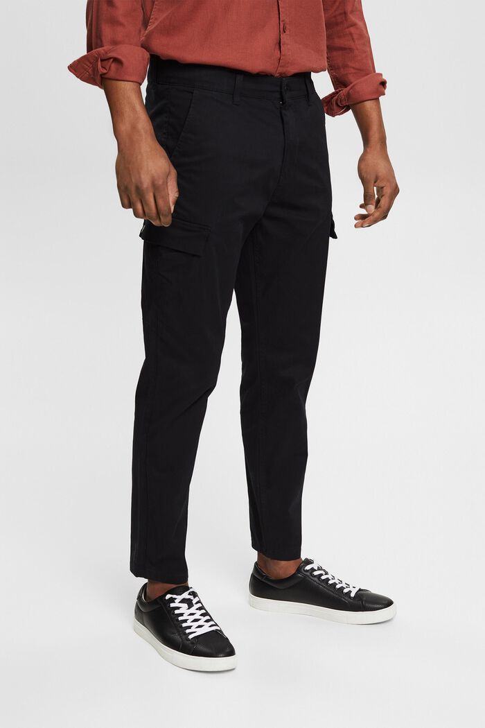 Organic cotton cargo trousers, BLACK, overview