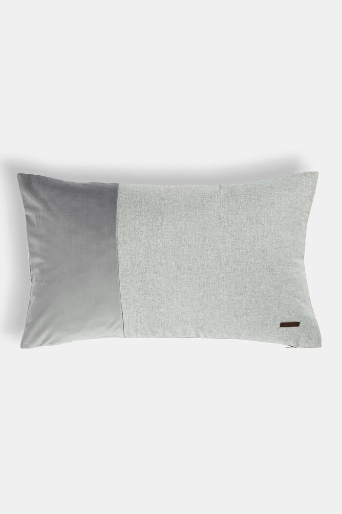 Mixed material cushion cover with micro-velvet, LIGHT GREY, detail image number 0