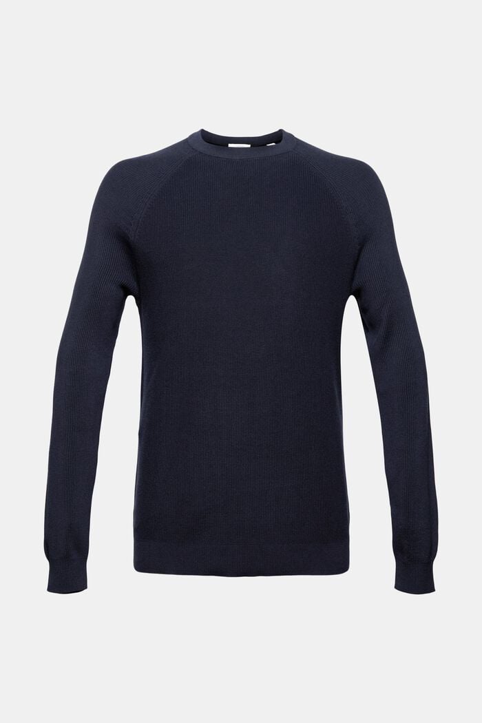 Rib knit jumper made of 100% cotton, NAVY, overview