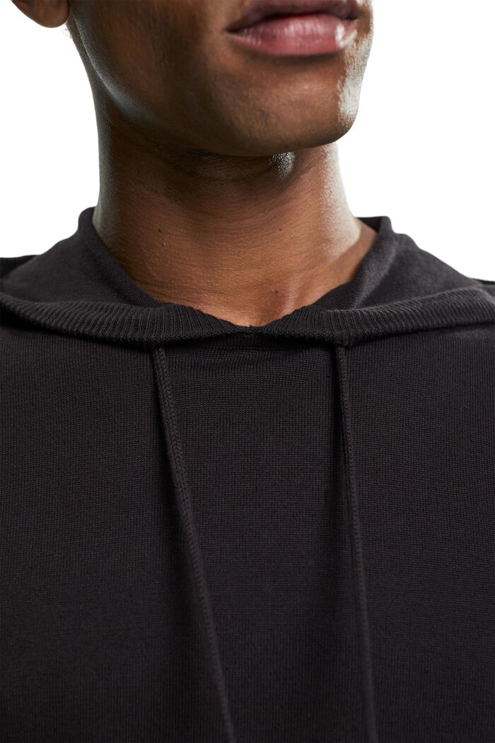 Knit hooded jumper, BLACK, detail image number 0