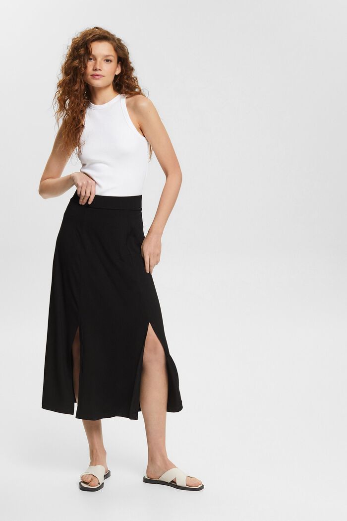 Midi skirt with slits, BLACK, overview