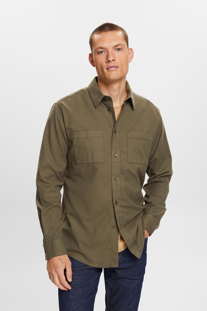 Cotton Flannel Shirt, KHAKI GREEN, detail image number 1