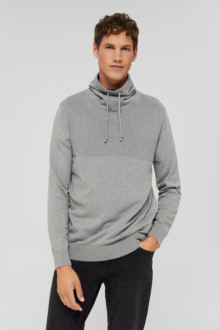 Cashmere blend: jumper with a drawstring collar, MEDIUM GREY, detail image number 5