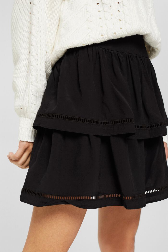 Short flounce skirt, LENZING™ ECOVERO™, BLACK, detail image number 2