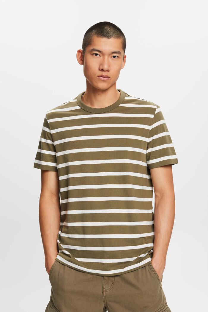 Striped Cotton Jersey T-Shirt, KHAKI GREEN, detail image number 0