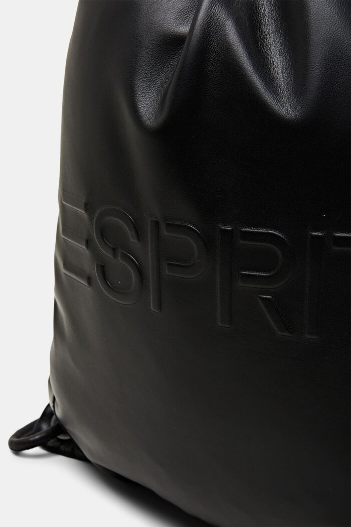 Leather Logo Drawstring Backpack, BLACK, detail image number 1