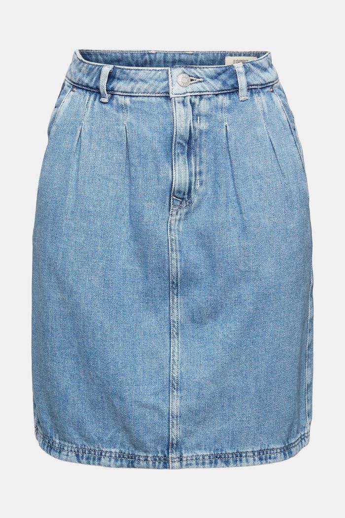 Denim skirt with waist pleats, BLUE LIGHT WASHED, overview
