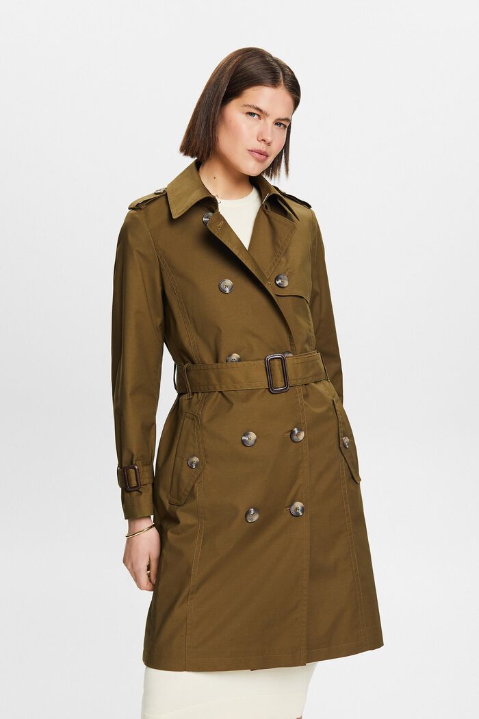 Belted Double-Breasted Trench Coat, KHAKI GREEN, detail image number 0