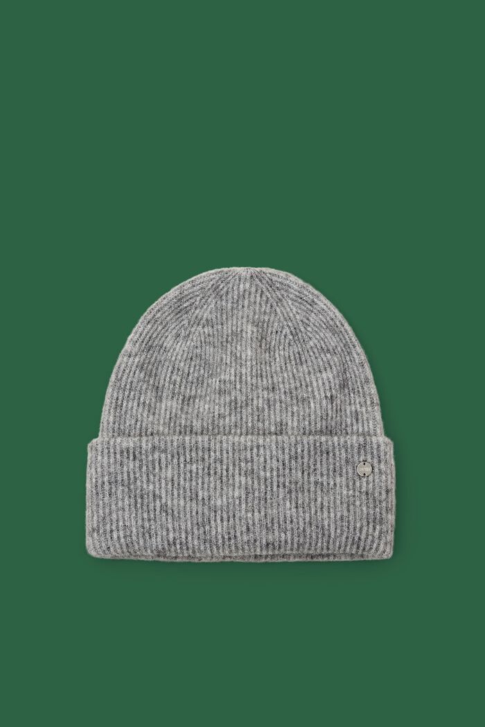 Mohair-Wool Blend Ribbed Beanie, GREY, detail image number 0