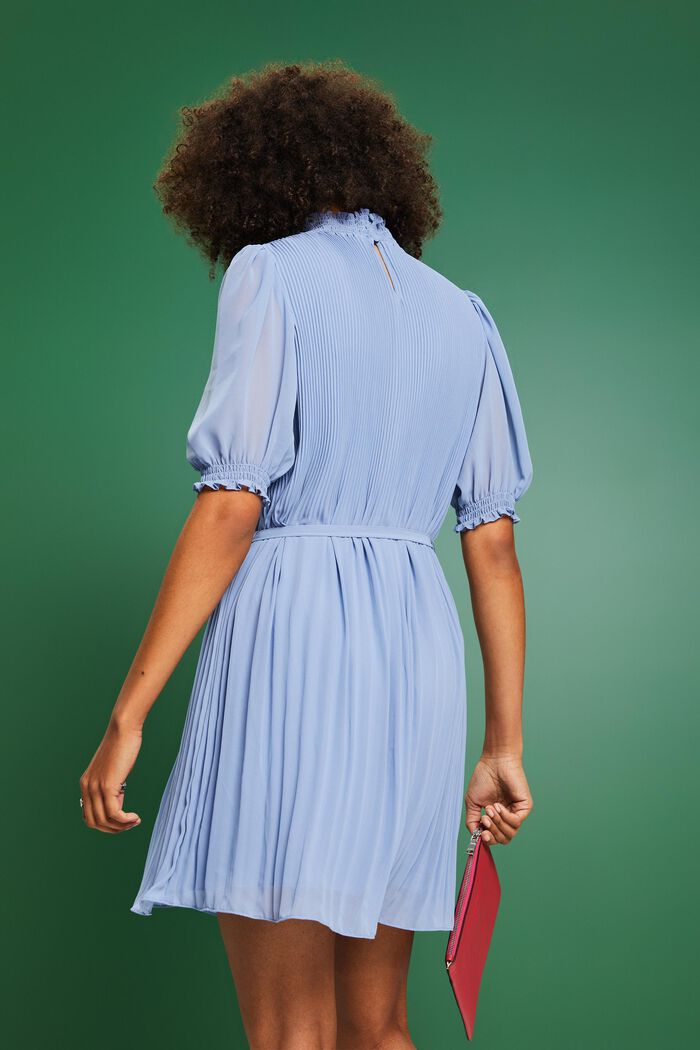 Plissé-Chiffon Mock Neck Mini Dress, BLUE LAVENDER, detail image number 2