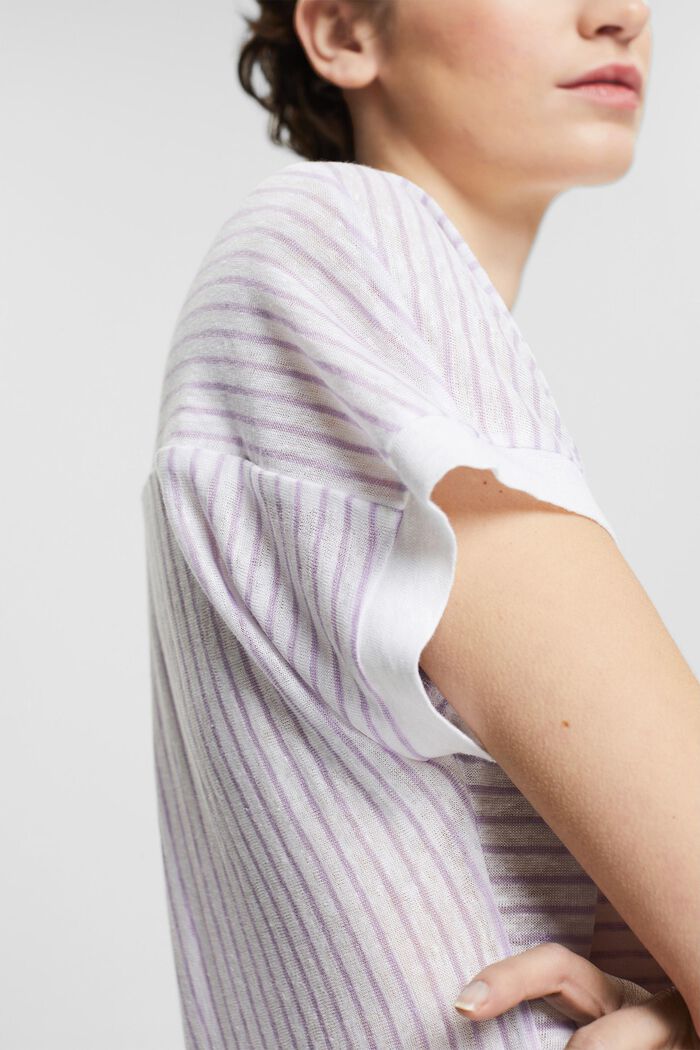 Striped T-shirt made of 100% linen, WHITE, detail image number 2