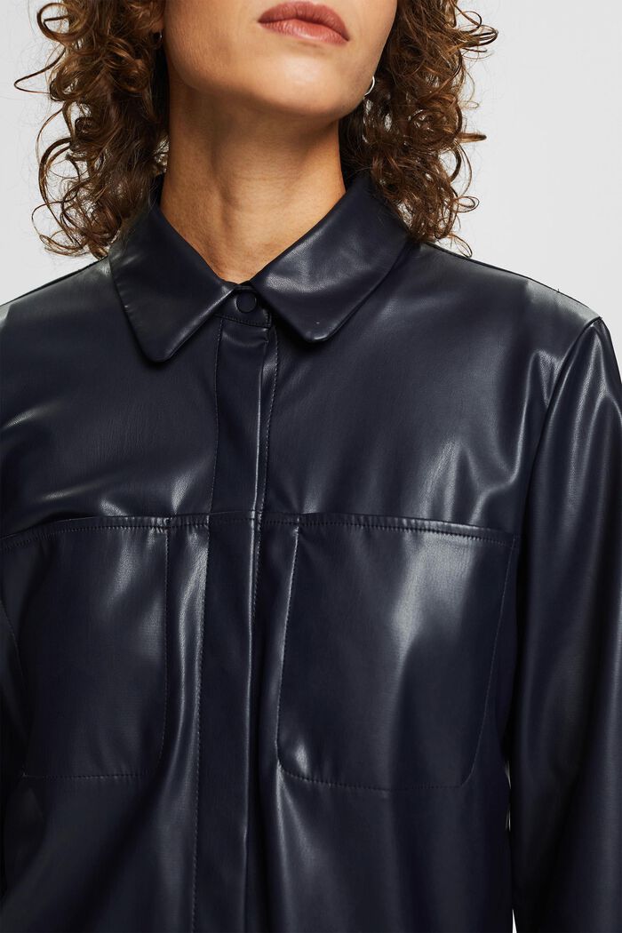 Oversized faux leather blouse, NAVY, detail image number 2